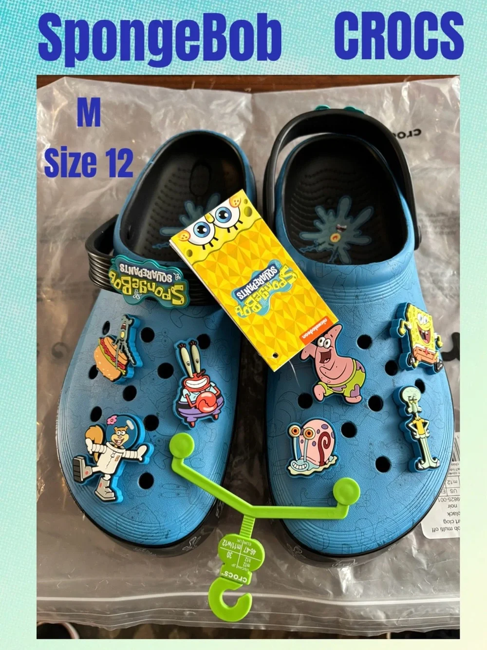 CROCS MENS SpongeBob Blue Clogs with Character Jibbitz **NEW**